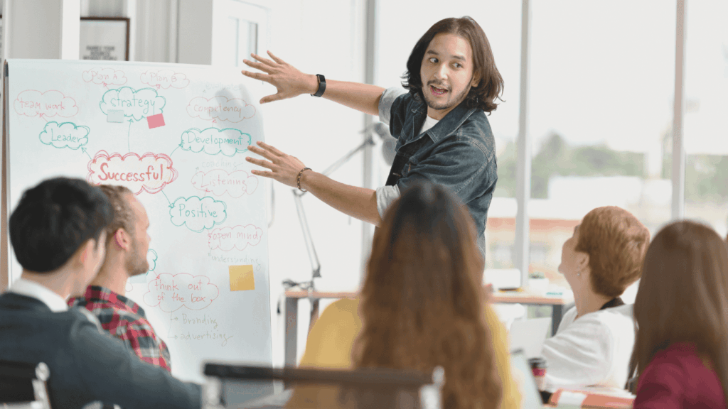 operational accountability small business — small business team reviewing accountability structure on whiteboard